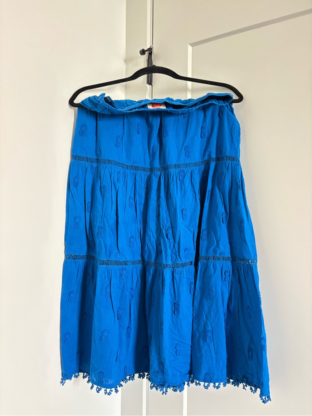 FARM Rio Bright Blue Tiered Eyelet Midi Skirt - Picture 2 of 3